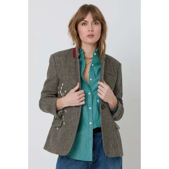 Kerri Rosenthal Work Day Wool Tweed Heart Elbow Patch Sunny Sunday Blazer S - Picture 1 of 7
